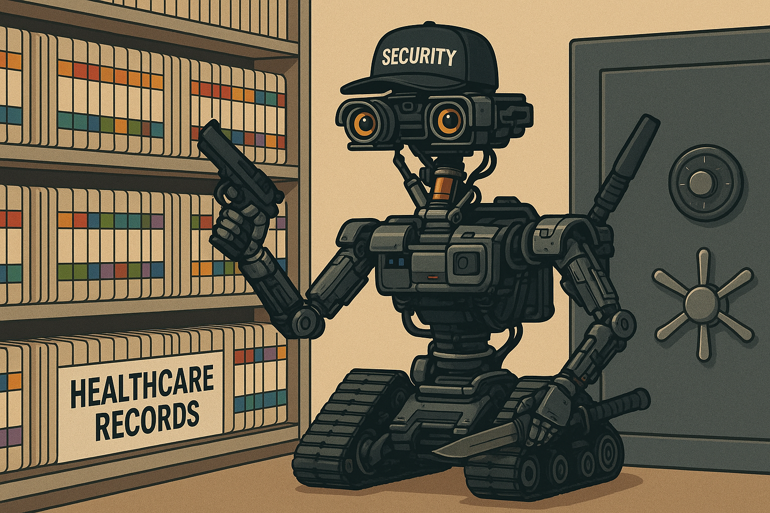 Cybersecurity professionals working with secure data systems in a modern office environment